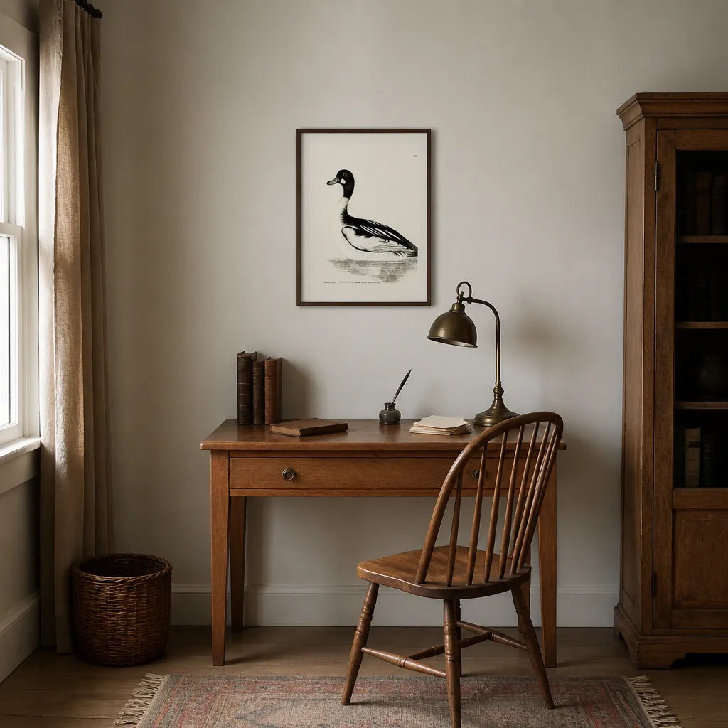 Room mockup featuring Goldeneye Vintage Bird Print