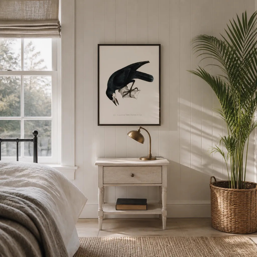Room mockup featuring Rook Vintage Bird Print
