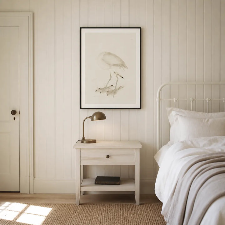 Room mockup featuring White Heron Vintage Bird Print