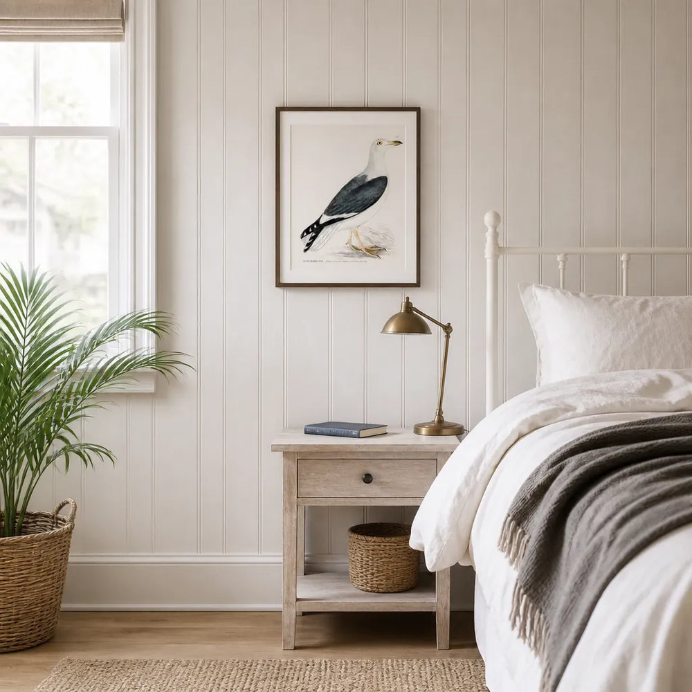 Room mockup featuring Black-Backed Gull Vintage Bird Print