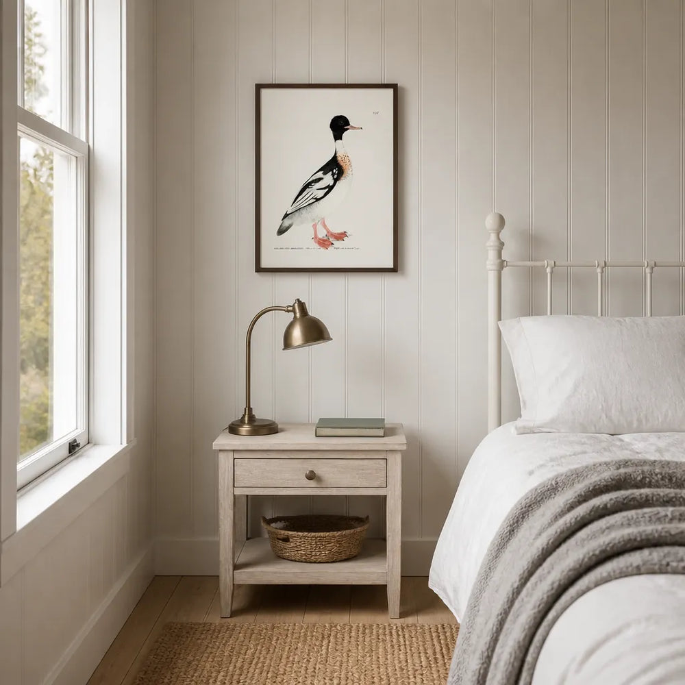 Room mockup featuring Red-Breasted Merganser Vintage Bird Print