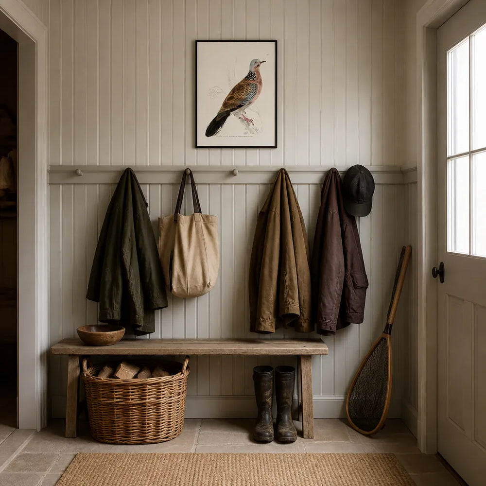 Room mockup featuring Turtle Dove Vintage Bird Print