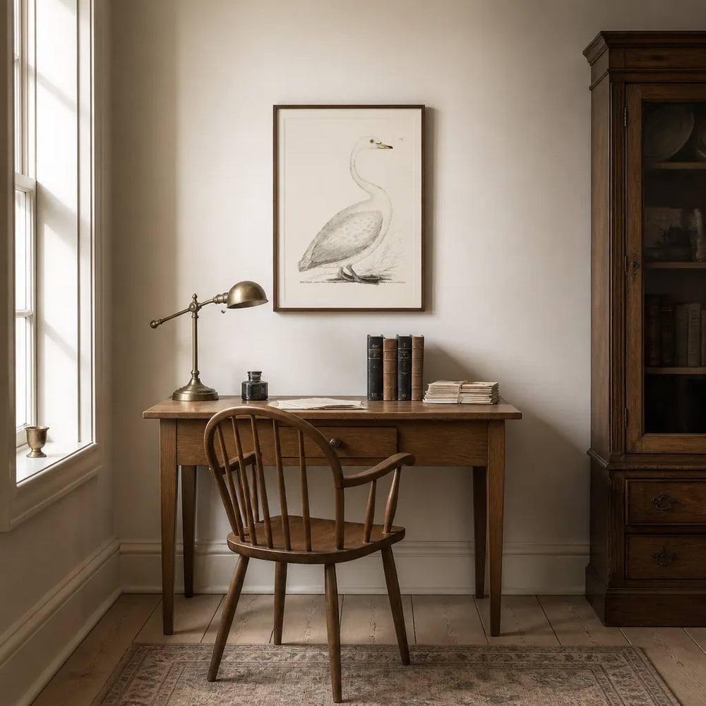 Room mockup featuring Whistling Swan Vintage Bird Print