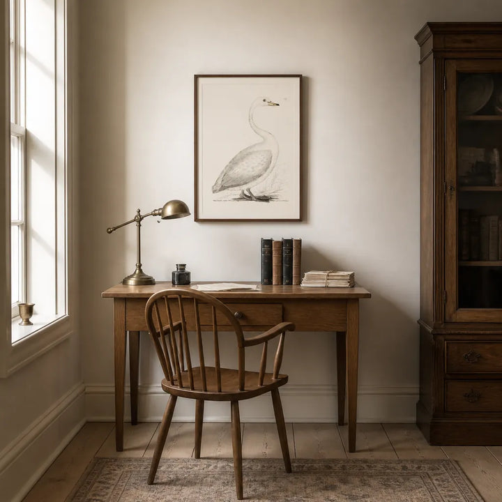 Room mockup featuring Whistling Swan Vintage Bird Print