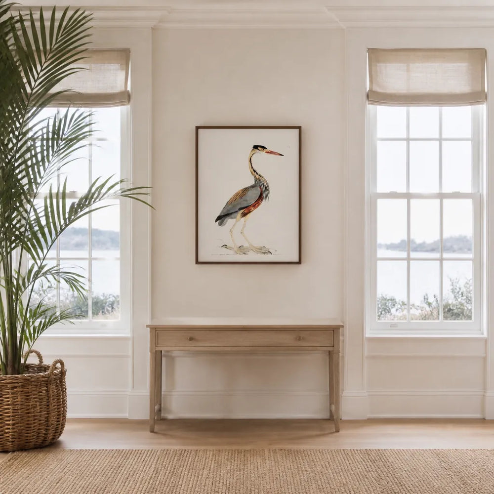 Room mockup featuring African Heron Vintage Bird Print
