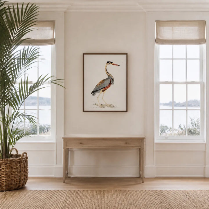 Room mockup featuring African Heron Vintage Bird Print