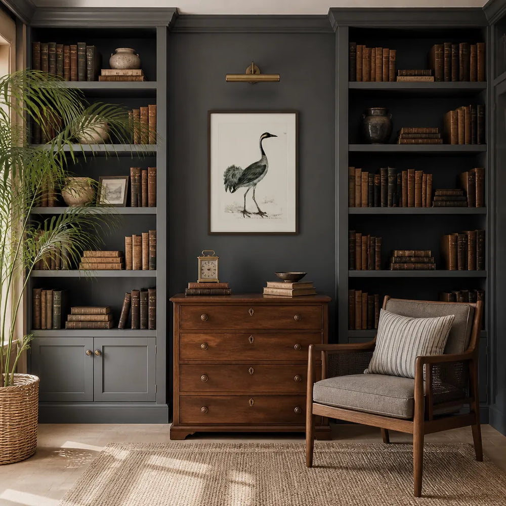 Room mockup featuring Crane Vintage Bird Print