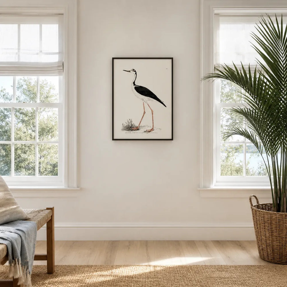 Room mockup featuring Long-Legged Plover Vintage Bird Print