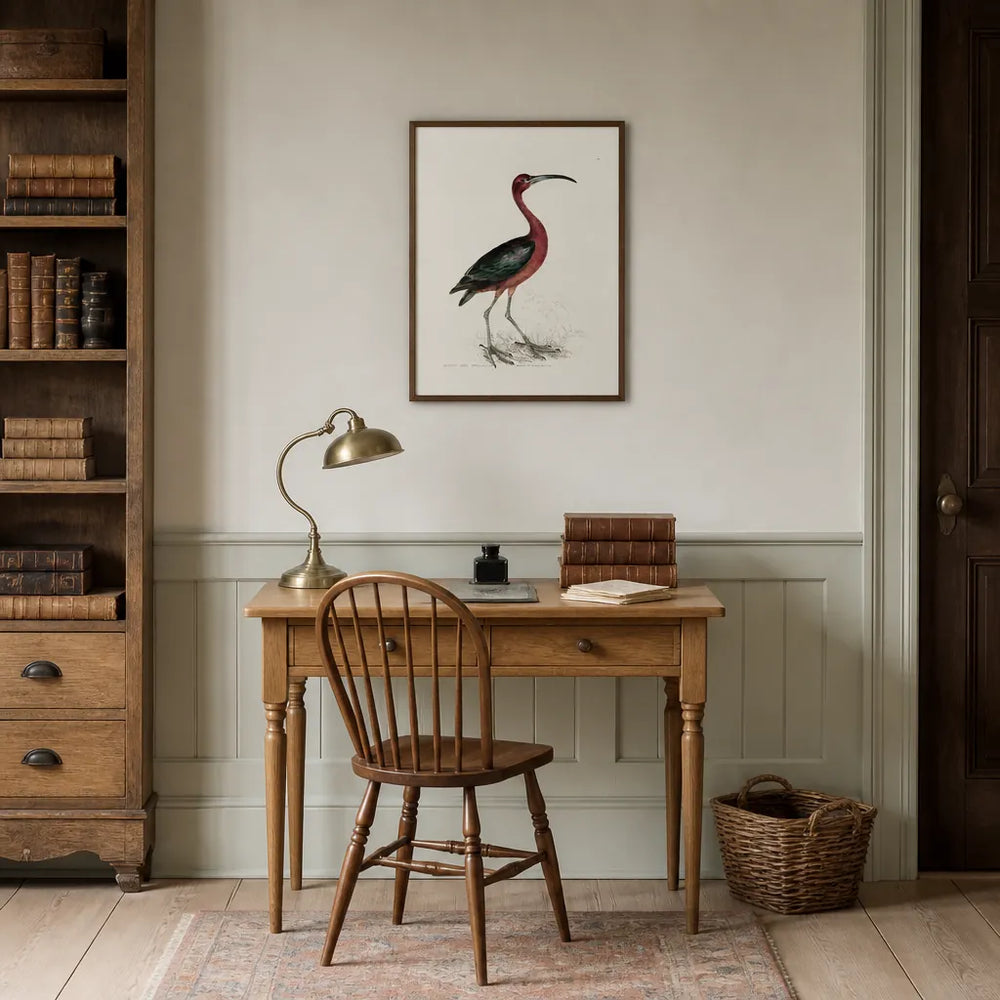 Room mockup featuring Glossy Ibis Vintage Bird Print