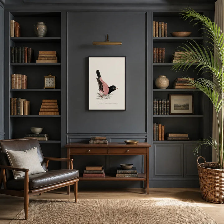 Room mockup featuring Rose-Coloured Ouzel Vintage Bird Print