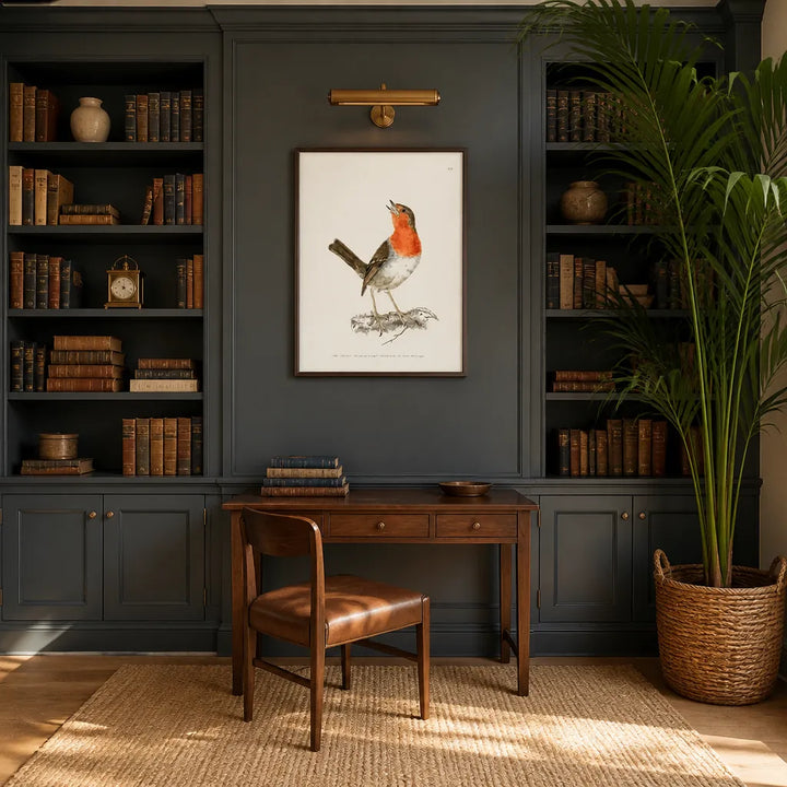 Room mockup featuring Red Breast Vintage Bird Print