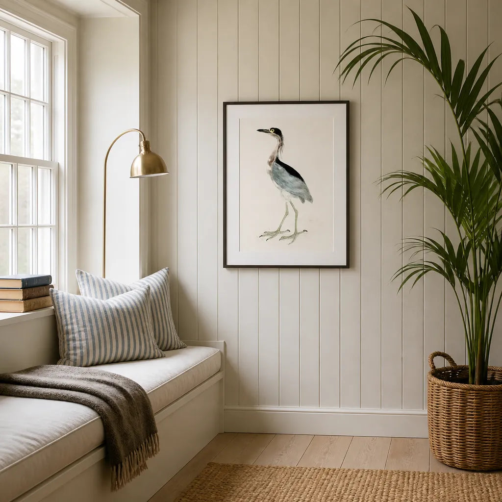 Room mockup featuring Night Heron Vintage Bird Print