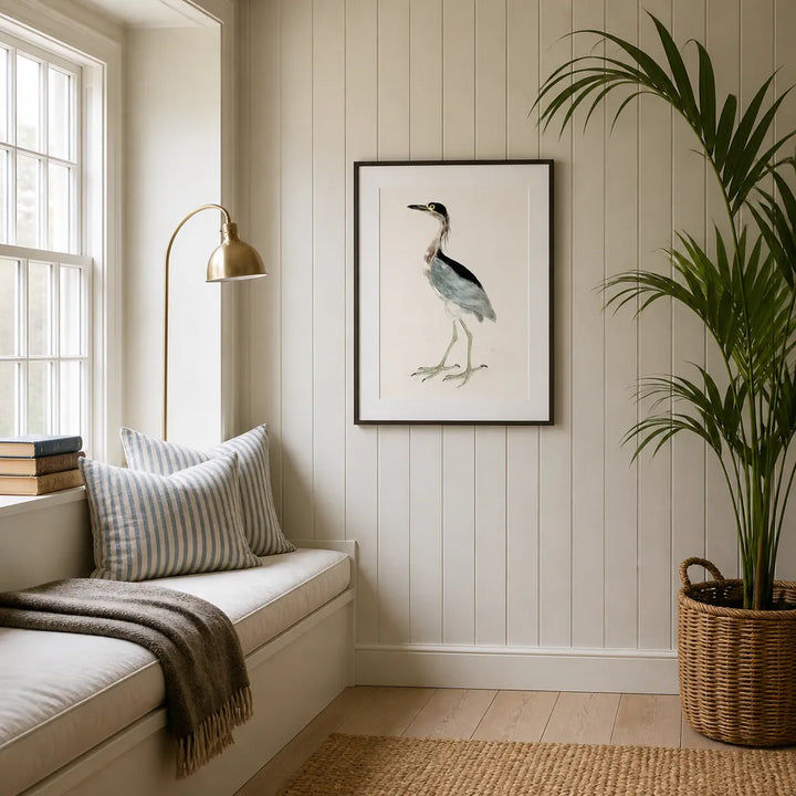 Room mockup featuring Night Heron Vintage Bird Print