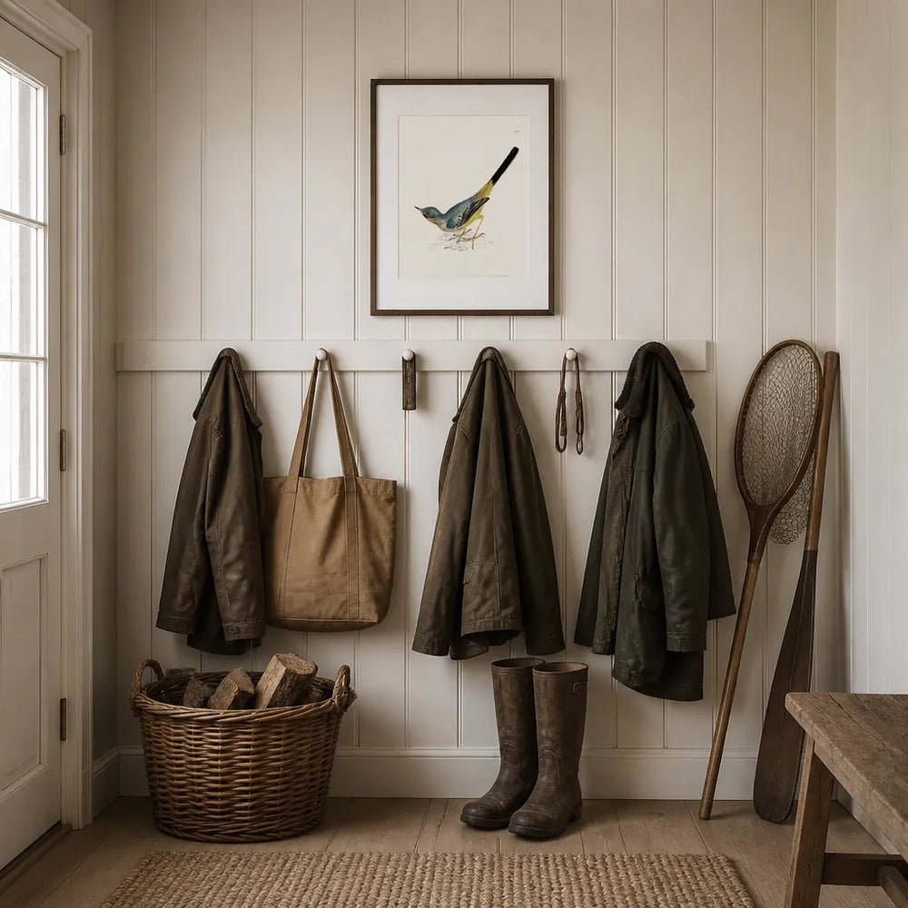 Room mockup featuring Grey Wagtail Vintage Bird Print