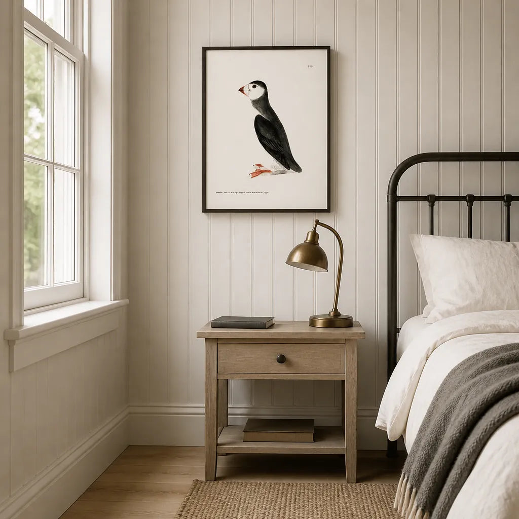 Room mockup featuring Puffin Vintage Bird Print