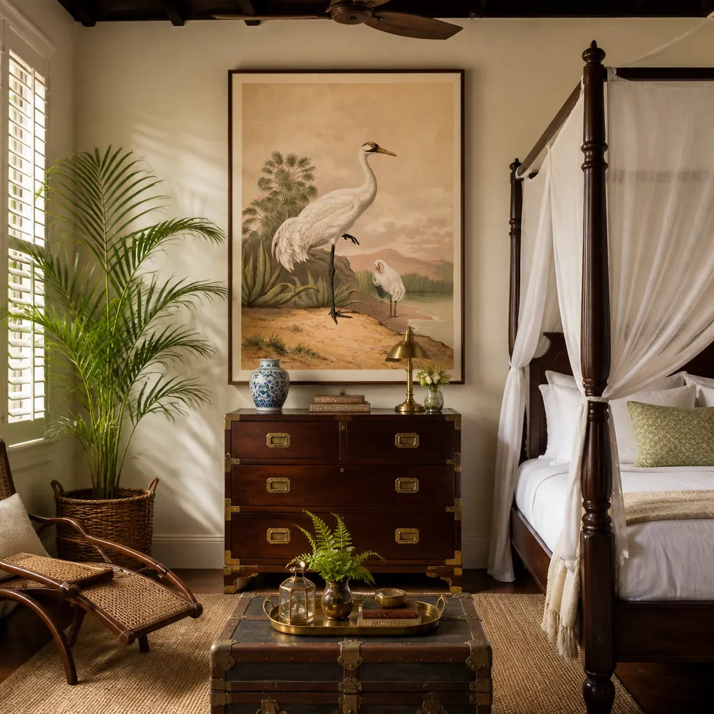 Room mockup featuring American Crane Art Print