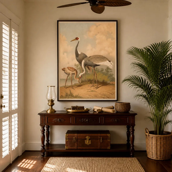 Room mockup featuring White-Necked Crane by Leutemann Art Print