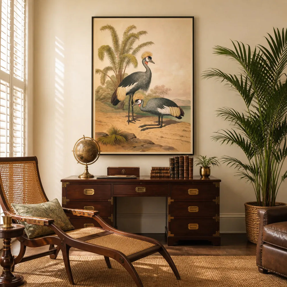 Room mockup featuring Cape Crowned Crane Art Print