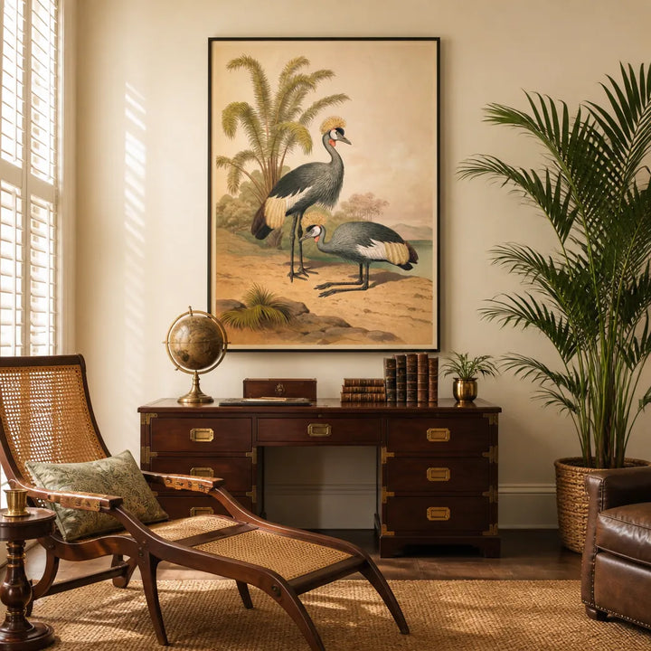 Room mockup featuring Cape Crowned Crane Art Print