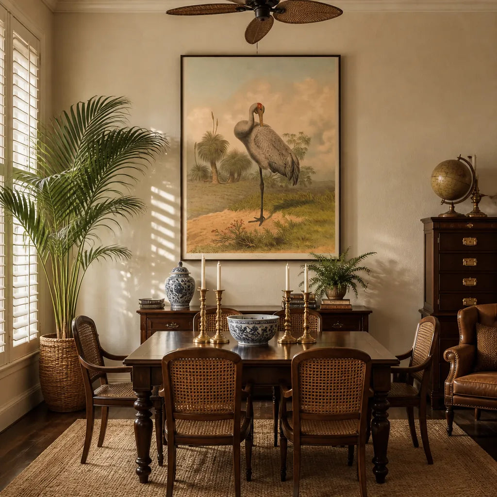 Room mockup featuring Australian Crane by Leutemann Art Print