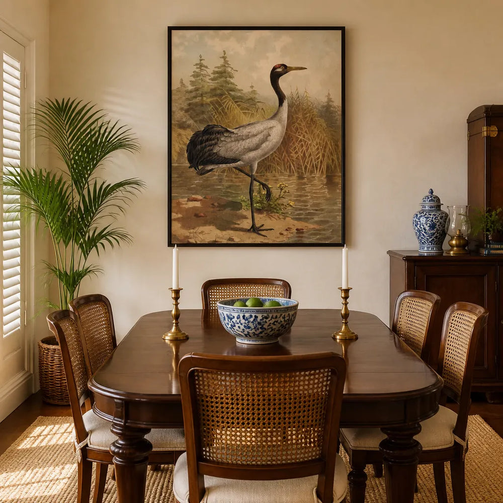 Room mockup featuring Black-Necked Crane Art Print