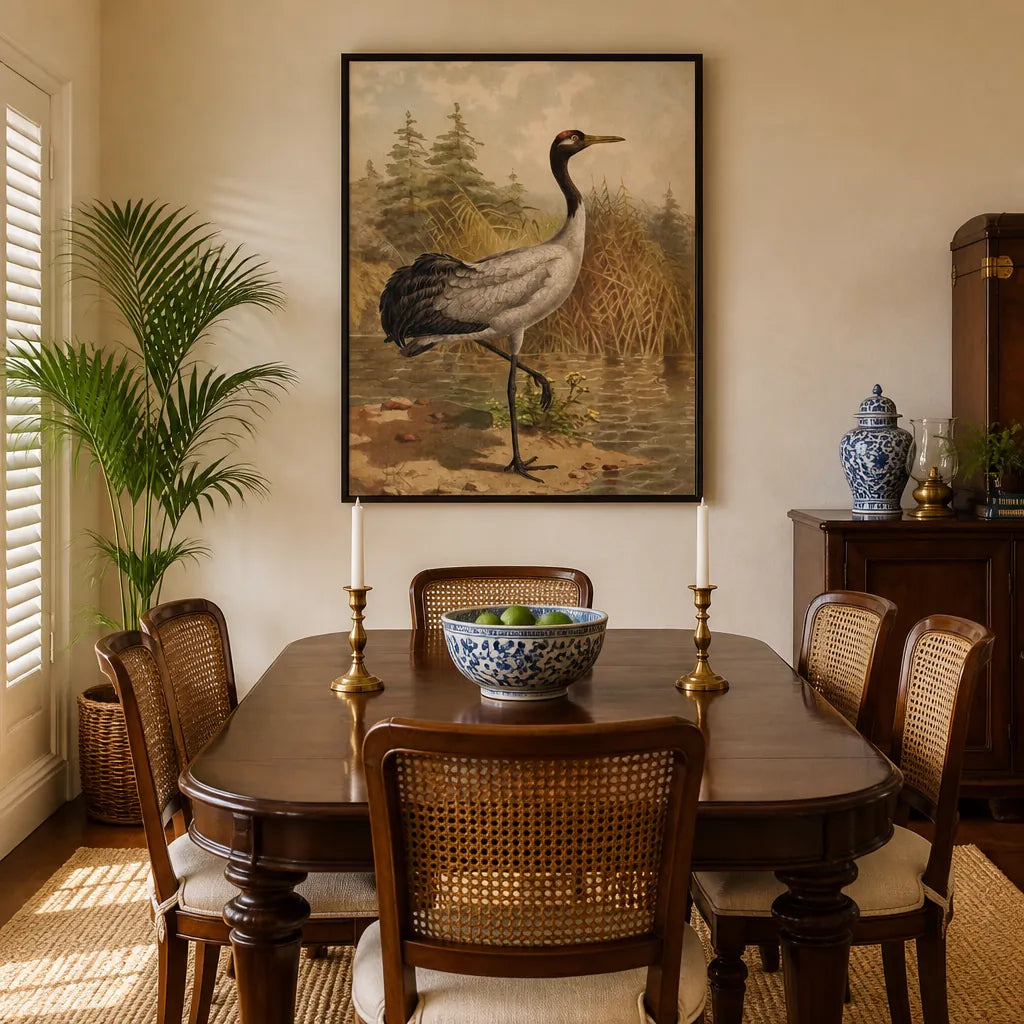 Room mockup featuring Black-Necked Crane Art Print