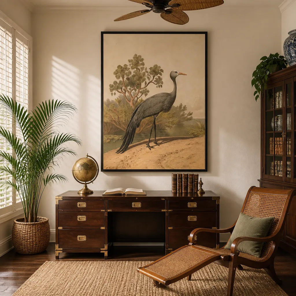 Room mockup featuring Stanley Crane by Leutemann Art Print