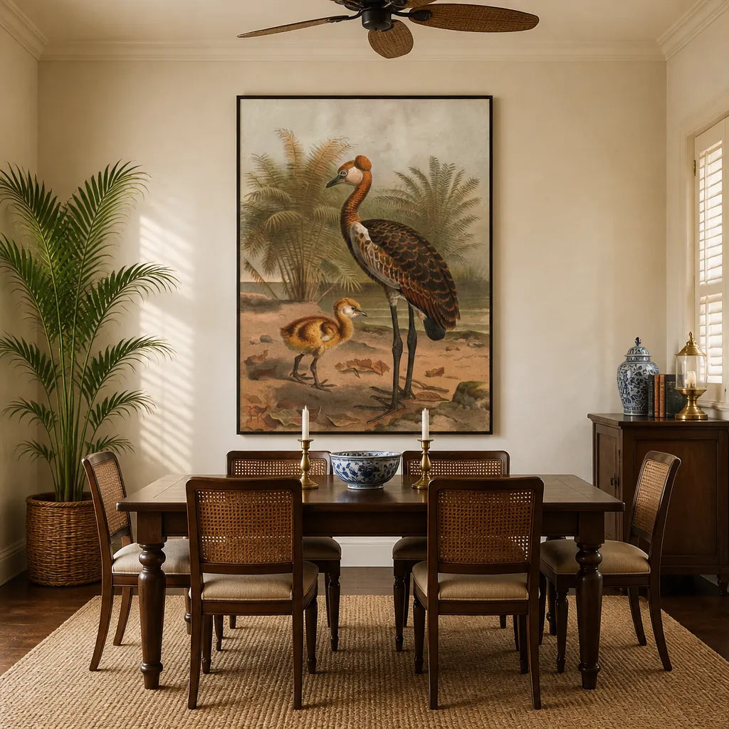 Room mockup featuring Balearic Crane, Immature by Keulemans Art Print