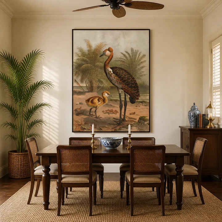 Room mockup featuring Balearic Crane, Immature by Keulemans Art Print