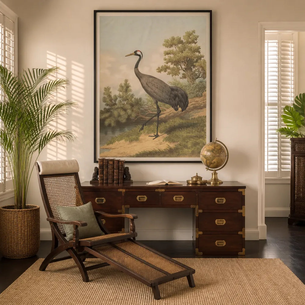 Room mockup featuring Common Crane by Leutemann Art Print