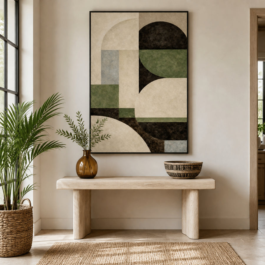 Sage and Charcoal Arches Art Print in a room setting