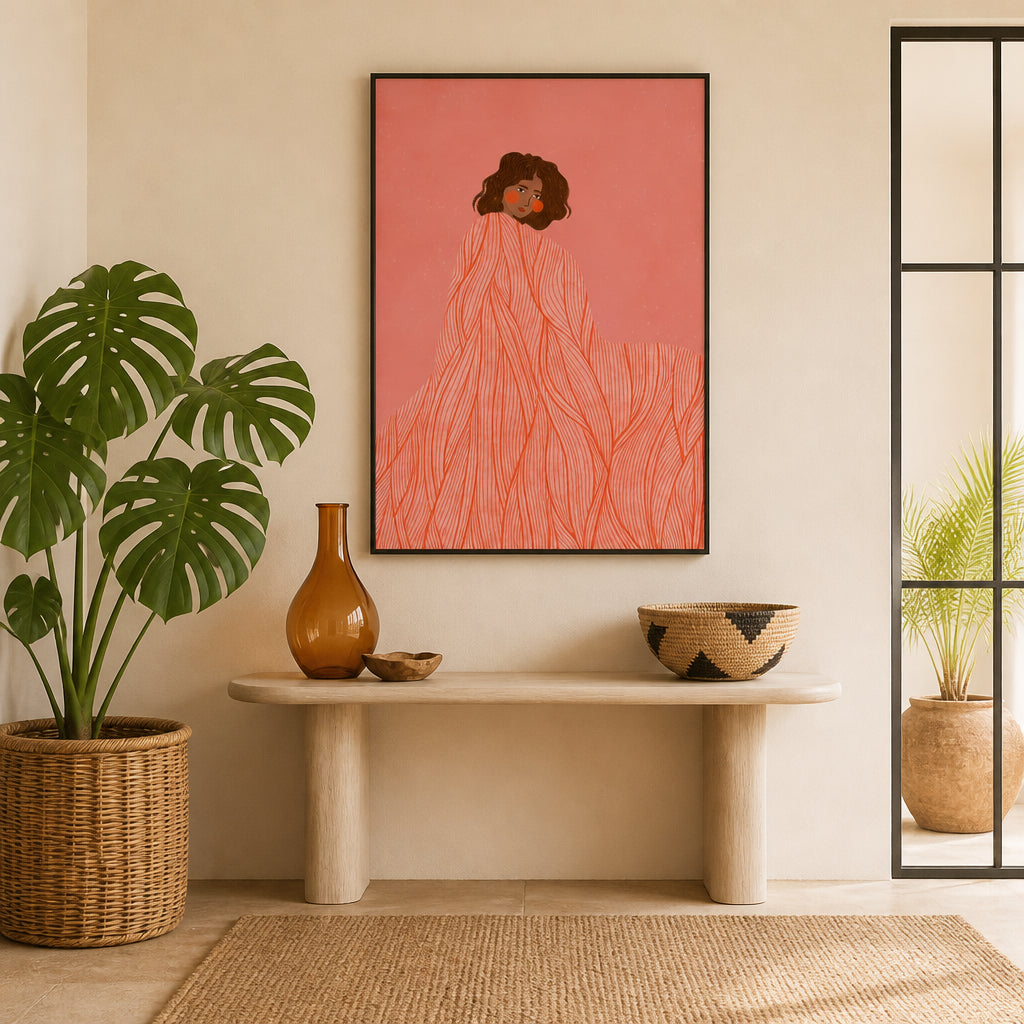 Room mockup featuring Coral Woman Dreaming Art Print