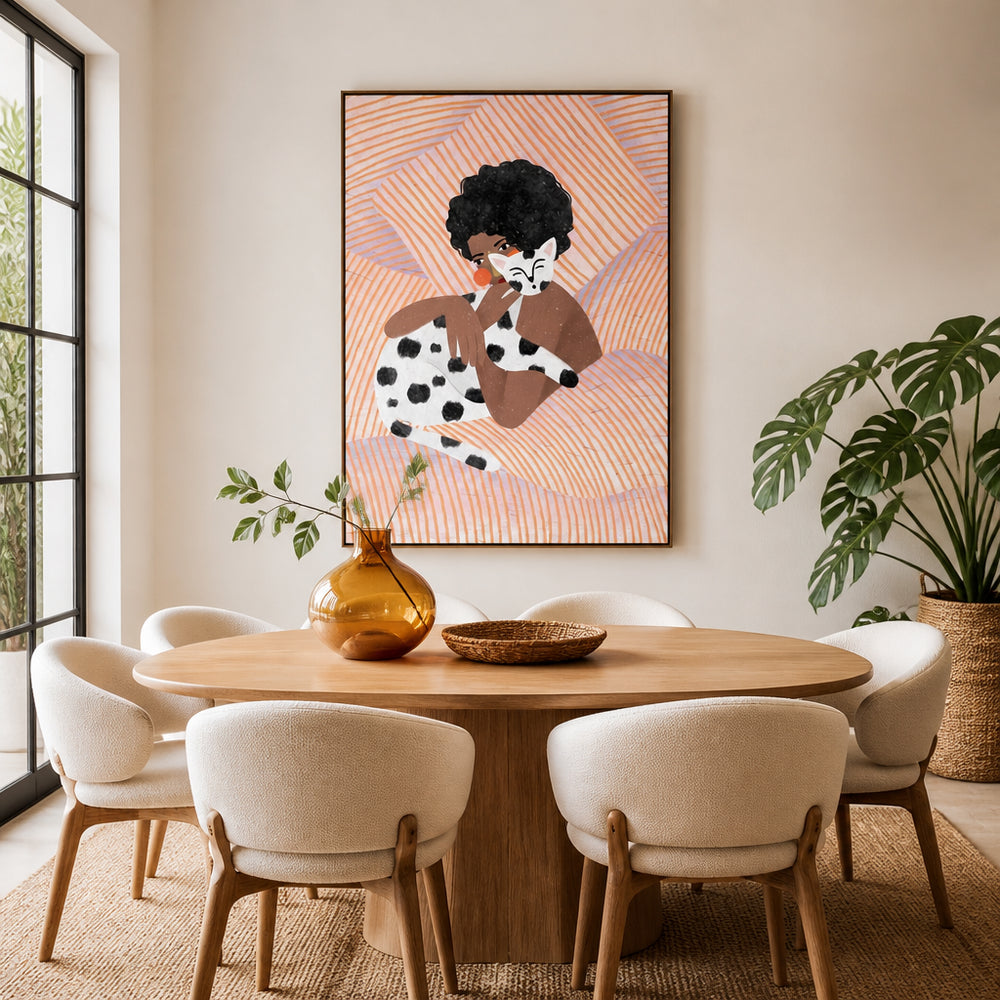 Room mockup featuring Cozy Cat Cuddles Art Print