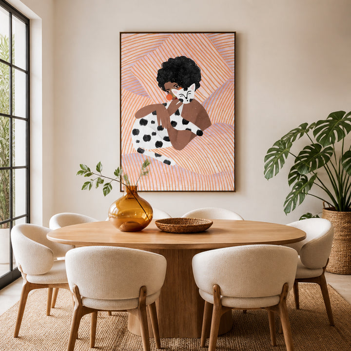 Room mockup featuring Cozy Cat Cuddles Art Print