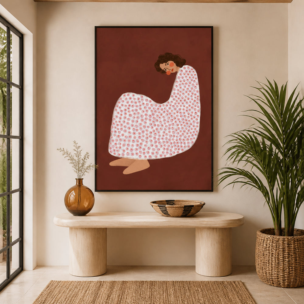 Room mockup featuring Cozy Dotted Woman Art Print