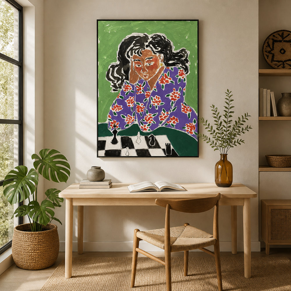 Room mockup featuring Pensive Chess Player Art Print