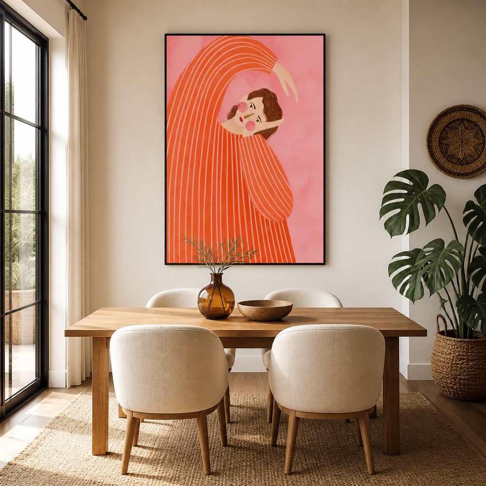 Room mockup featuring Thoughtful Girl in Stripes Art Print