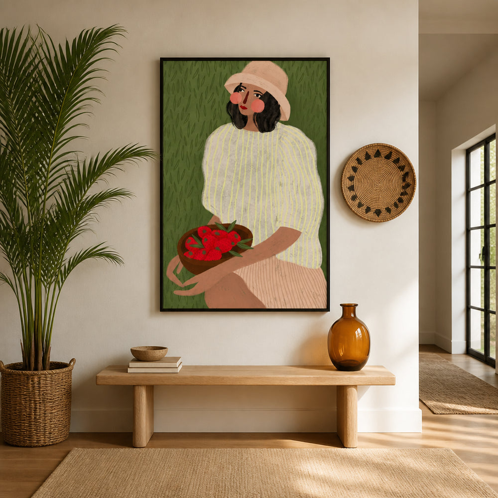 Room mockup featuring Woman with Berry Bowl Art Print