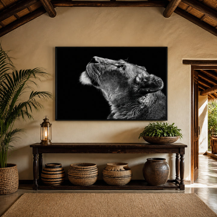 Room mockup featuring Majestic Lioness Gaze Photo Print
