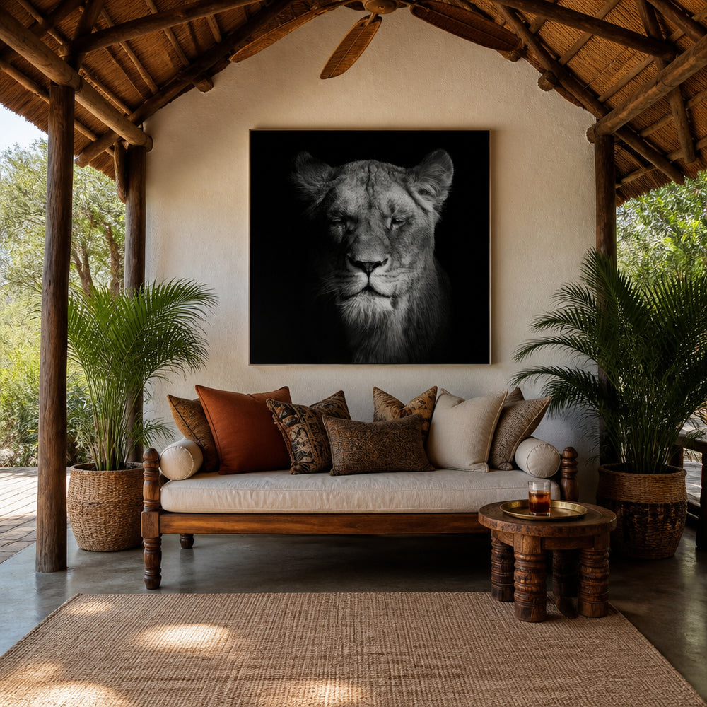 Room mockup featuring Regal Lioness Portrait Photo Print