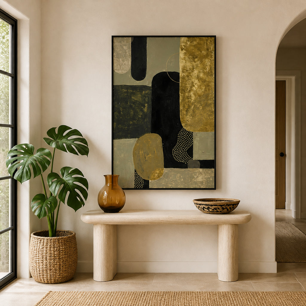 Room mockup featuring Abstract Gold Shapes Art Print