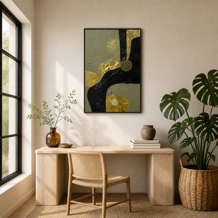 Room mockup featuring Elegant Gold Black Abstract Art Print