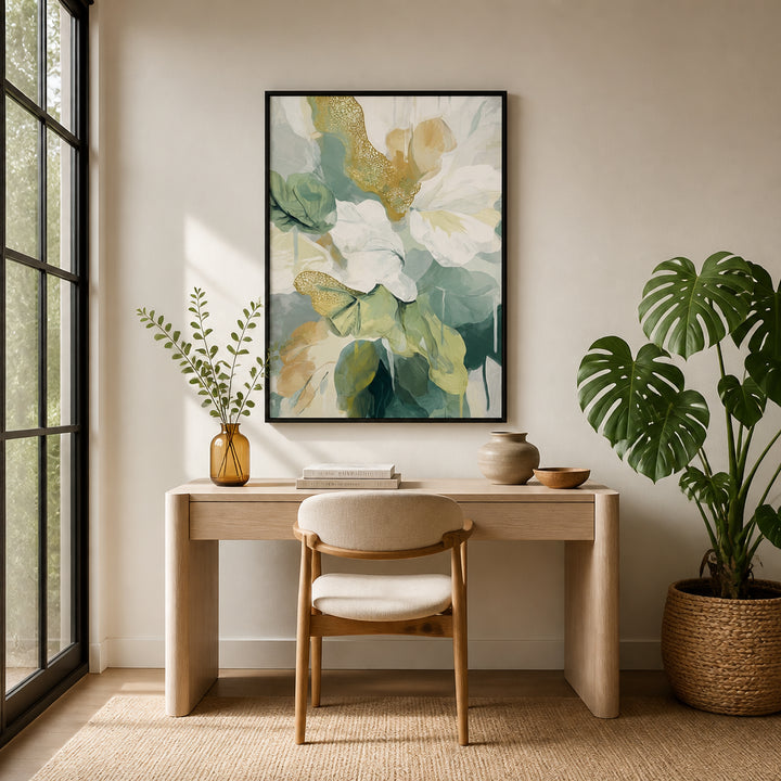 Room mockup featuring Elegant Gold Botanicals Art Print