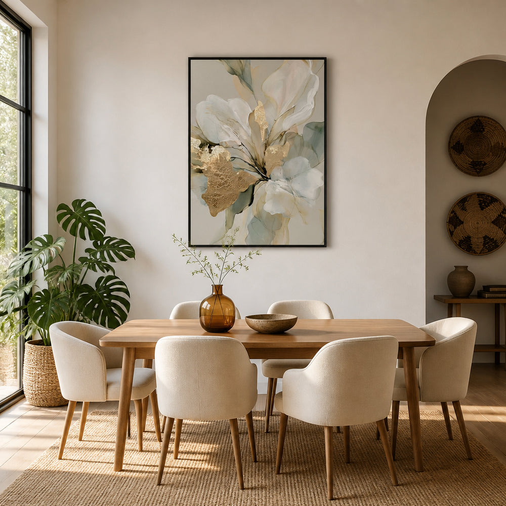 Room mockup featuring Golden Floral Abstract Art Print