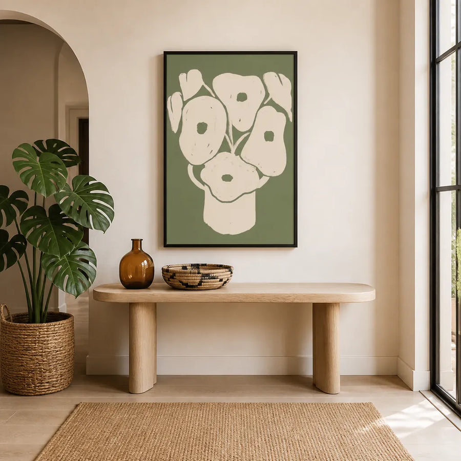 Sage Green Flowers Art Print in a room setting
