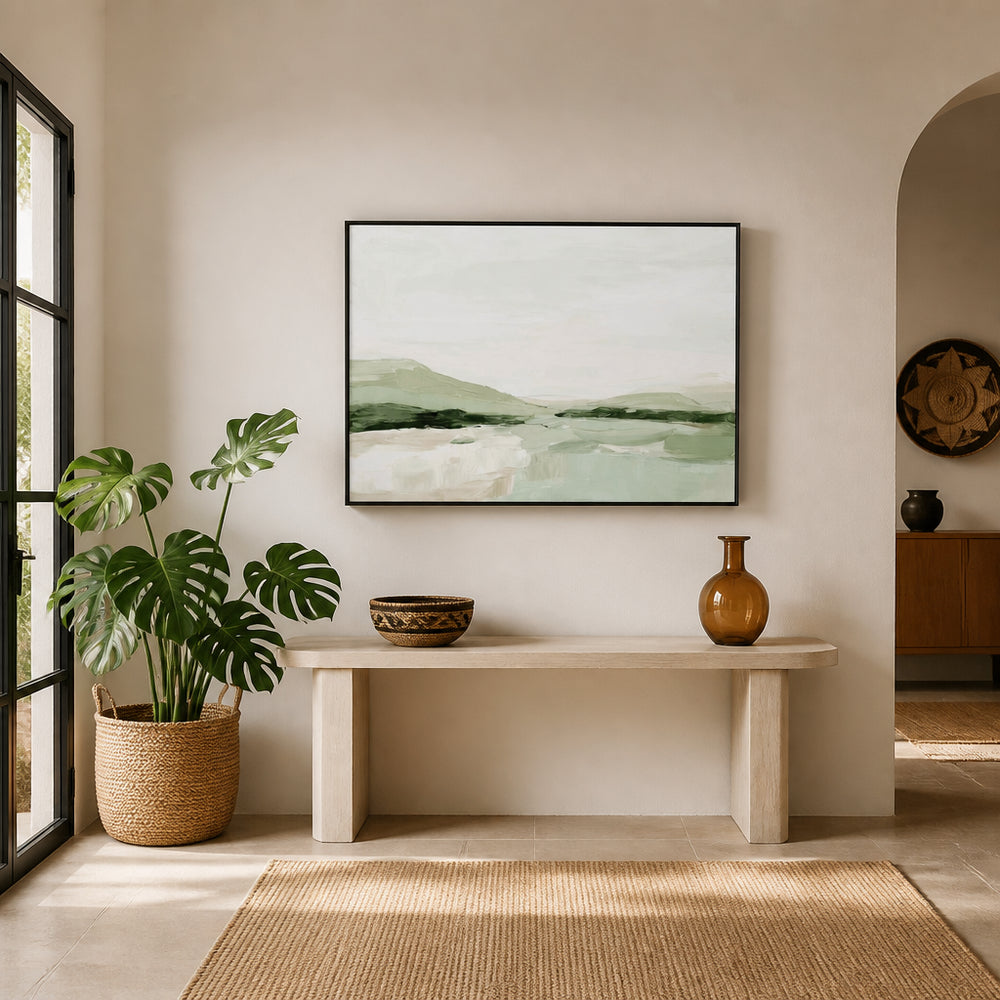 Room mockup featuring Serene Green Landscape Art Print