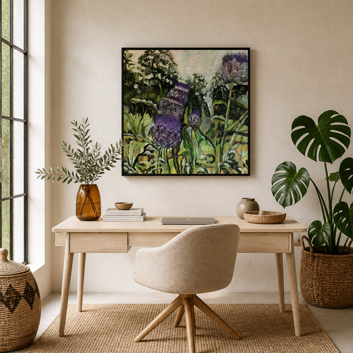 Room mockup featuring Purple Artichoke Garden Art Print