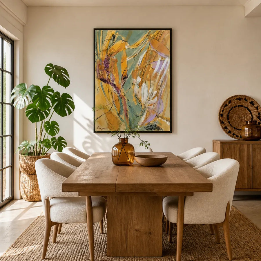 Vibrant Botanical Flow Art Print in a room setting