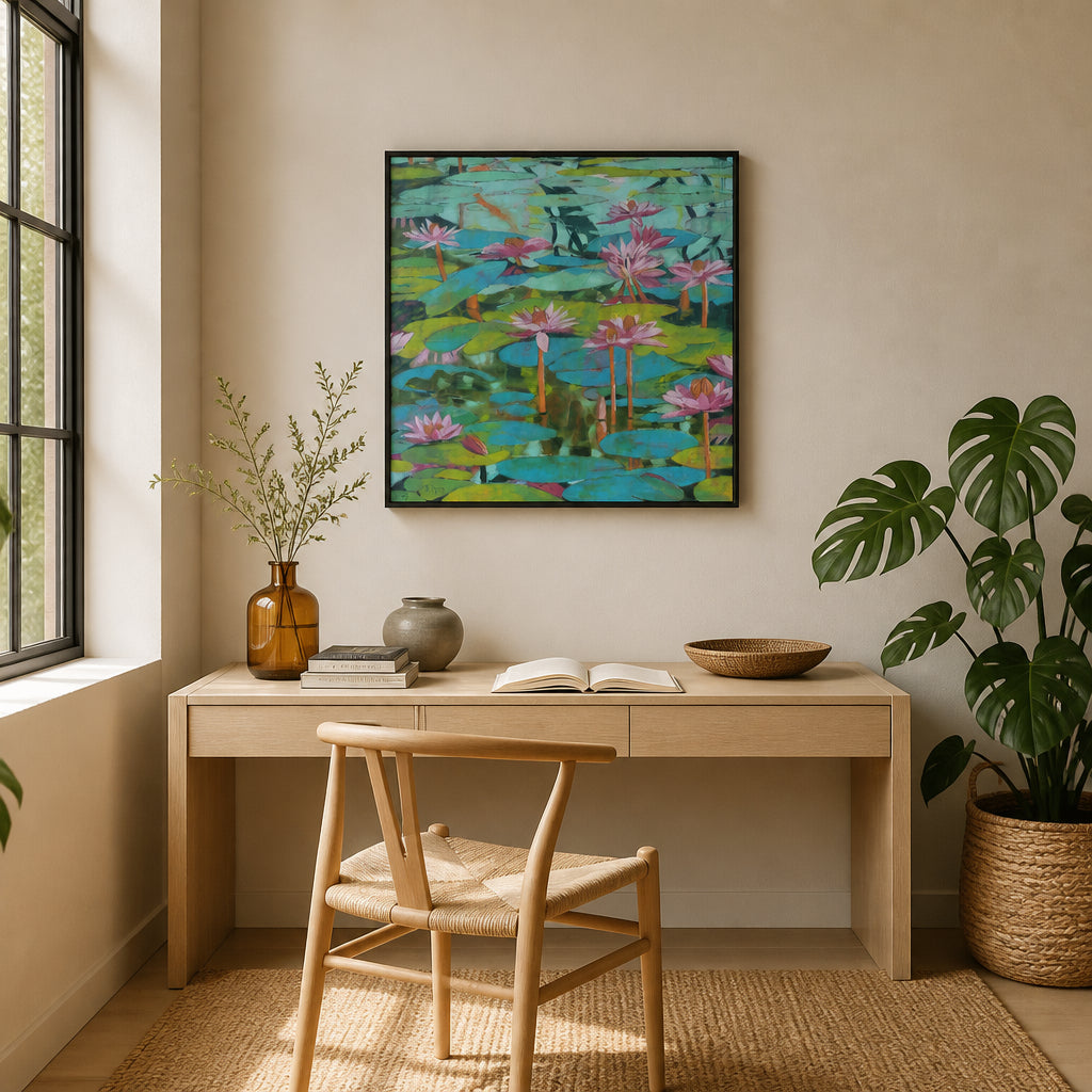 Room mockup featuring Vibrant Water Lilies Art Print