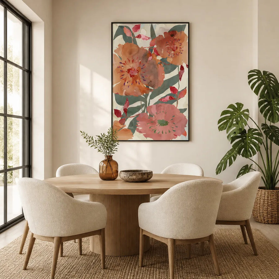 Warm Floral Blooms Art Print in a room setting